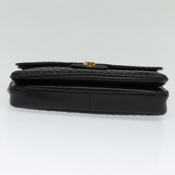 BALLY Quilted Chain Shoulder Bag Leather Black Gold Auth kk478 - Picture 6 of 16